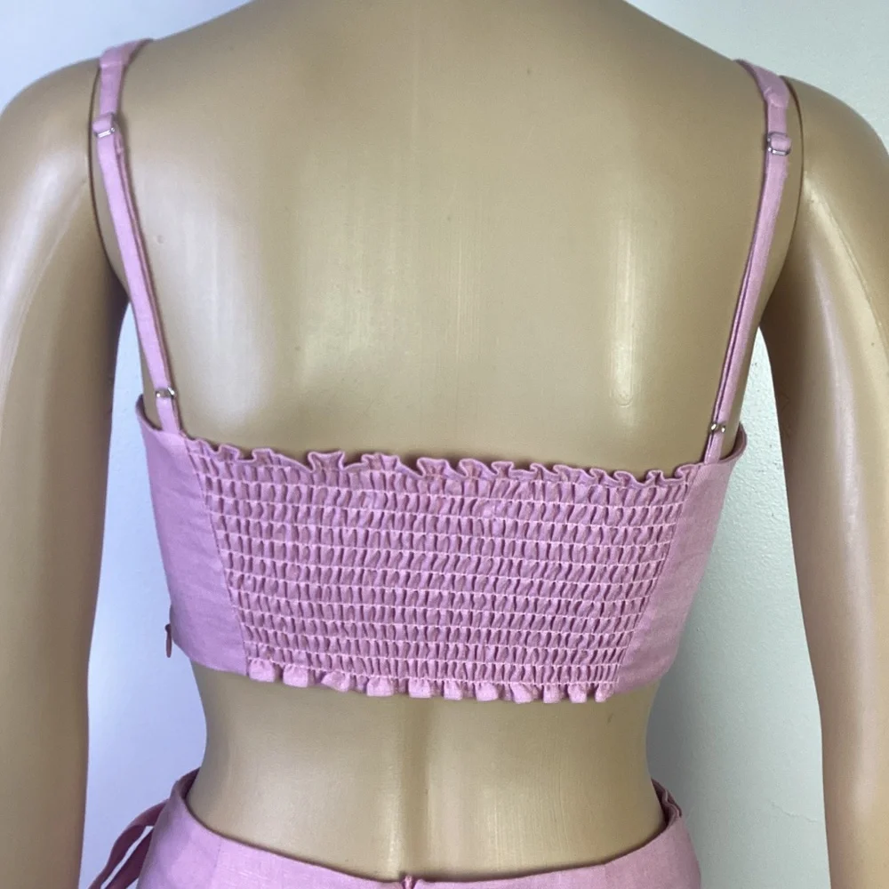 Reformation Two Piece Pink Linen Crop top & Skort Set Sz 0